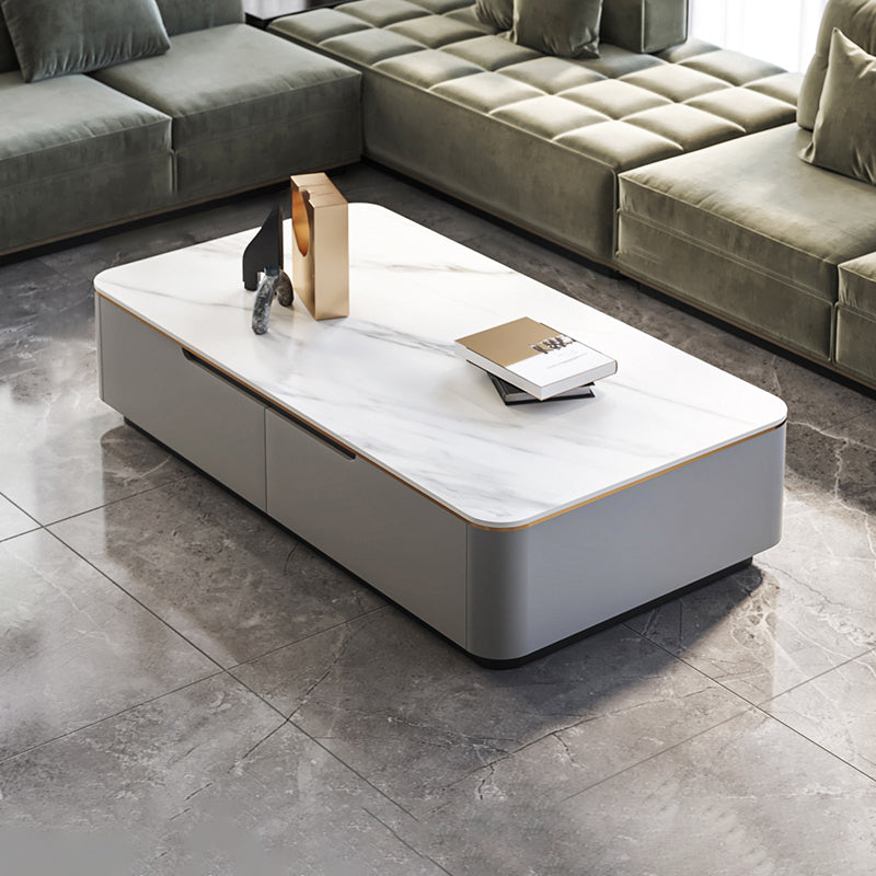 Glam Sled Coffee Table Slate Rectangular Coffee Table Set for Bedroom and Living Room Grey Matte White Clearhalo 'Coffee & Accent Tables' 'Coffee Tables' 'coffee_tables' 'furn' 'furn_coffee_tables' 'Furniture' 'Living Room Furniture' 5843564