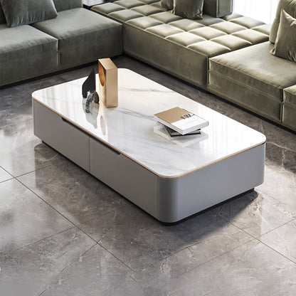 Glam Sled Coffee Table Slate Rectangular Coffee Table Set for Bedroom and Living Room Grey Gloss White Clearhalo 'Coffee & Accent Tables' 'Coffee Tables' 'coffee_tables' 'furn' 'furn_coffee_tables' 'Furniture' 'Living Room Furniture' 5843566