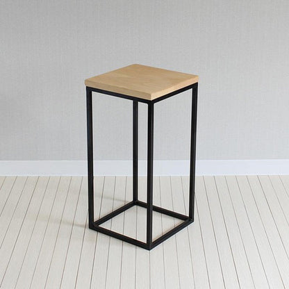 Modern Wood Square Top Side Table 23.6" Tall Iron Frame End Table