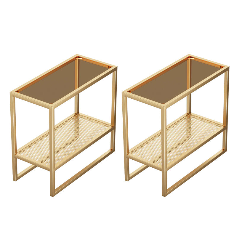 Rectangle Glass Top Side Table 21.65" Tall Metal Frame End Table with Shelf Gold-Brown 2 Clearhalo 'Coffee & Accent Tables' 'End & Side Tables' 'end_side_tables' 'furn' 'furn_end_side_tables' 'Furniture' 'Living Room Furniture' 5843831
