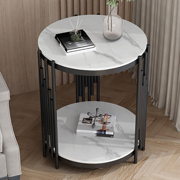 21.65" Tall Round Slate Top Side Table Iron Frame End Table with Shelf