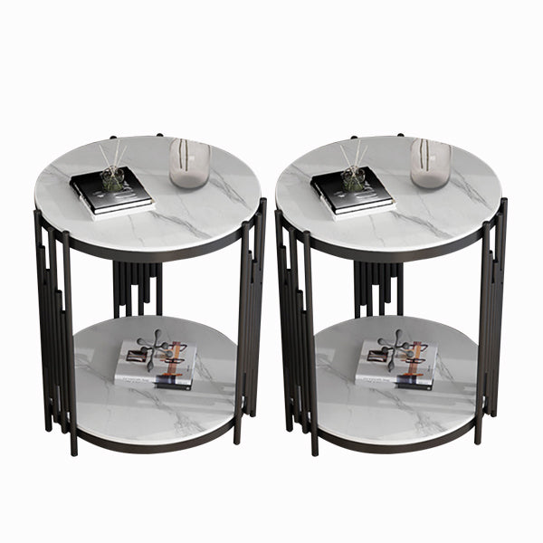 21.65" Tall Round Slate Top Side Table Iron Frame End Table with Shelf