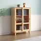 31.5'"l Natural Wooden Cabinet, Rectangle Glass Paned Accent Cabinet