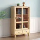31.5'"l Natural Wooden Cabinet, Rectangle Glass Paned Accent Cabinet