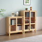31.5'"l Natural Wooden Cabinet, Rectangle Glass Paned Accent Cabinet