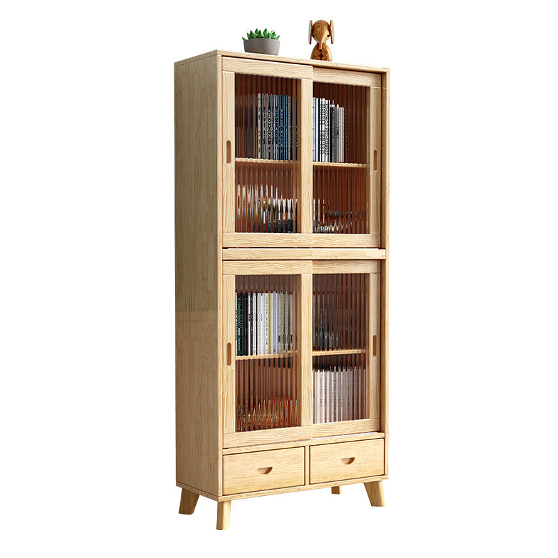 31.5'"l Natural Wooden Cabinet, Rectangle Glass Paned Accent Cabinet