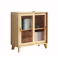 31.5'"l Natural Wooden Cabinet, Rectangle Glass Paned Accent Cabinet
