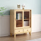31.5'"l Natural Wooden Cabinet, Rectangle Glass Paned Accent Cabinet