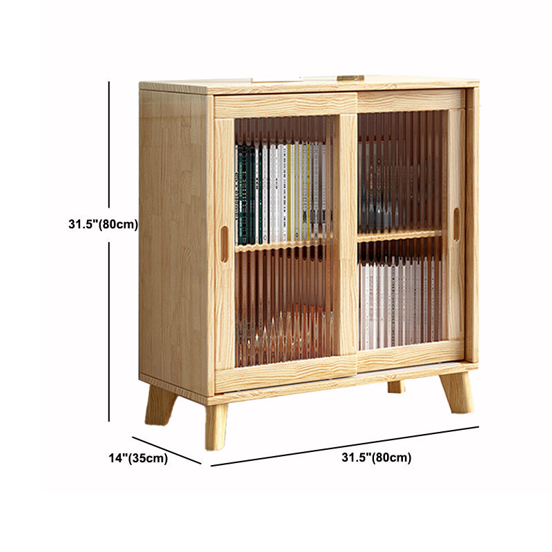 31.5'"l Natural Wooden Cabinet, Rectangle Glass Paned Accent Cabinet