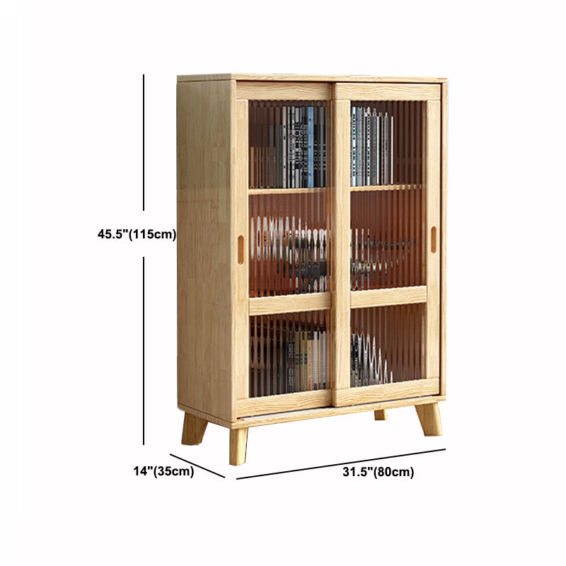 31.5'"l Natural Wooden Cabinet, Rectangle Glass Paned Accent Cabinet
