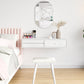 Contemporary Vanity 3 Storage Drawers Dresser with Mirror Stool in White