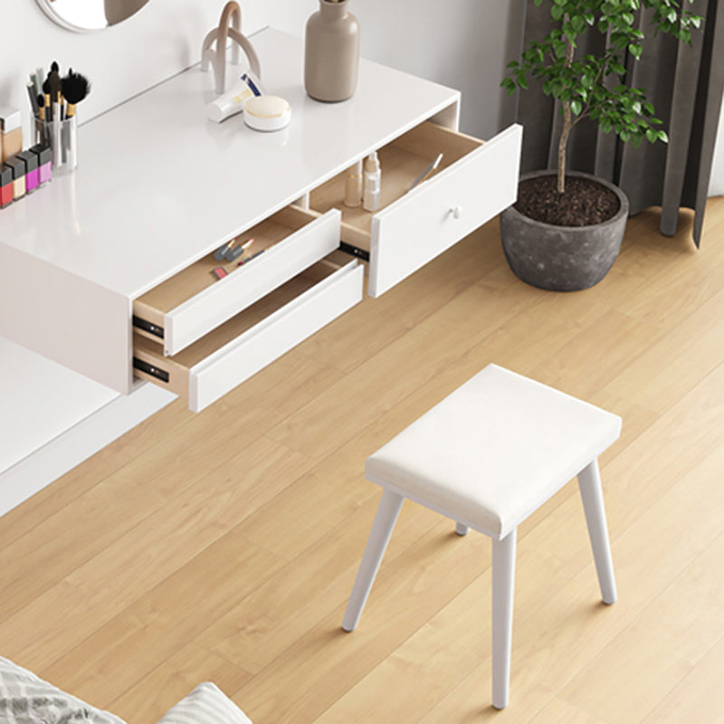 Contemporary Vanity 3 Storage Drawers Dresser with Mirror Stool in White