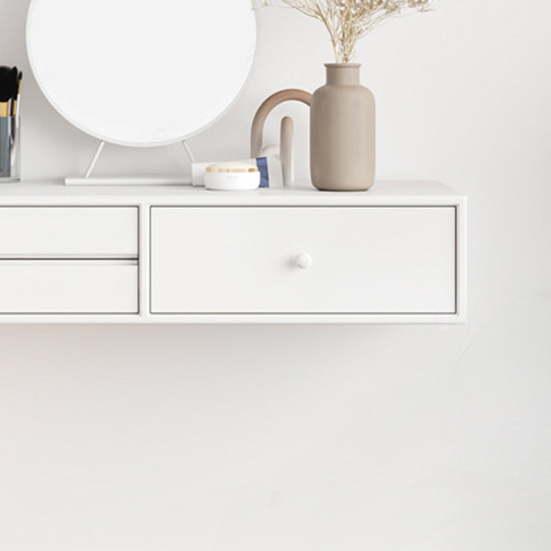 Contemporary Vanity 3 Storage Drawers Dresser with Mirror Stool in White
