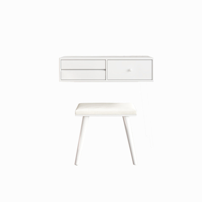 Contemporary Vanity 3 Storage Drawers Dresser with Mirror Stool in White
