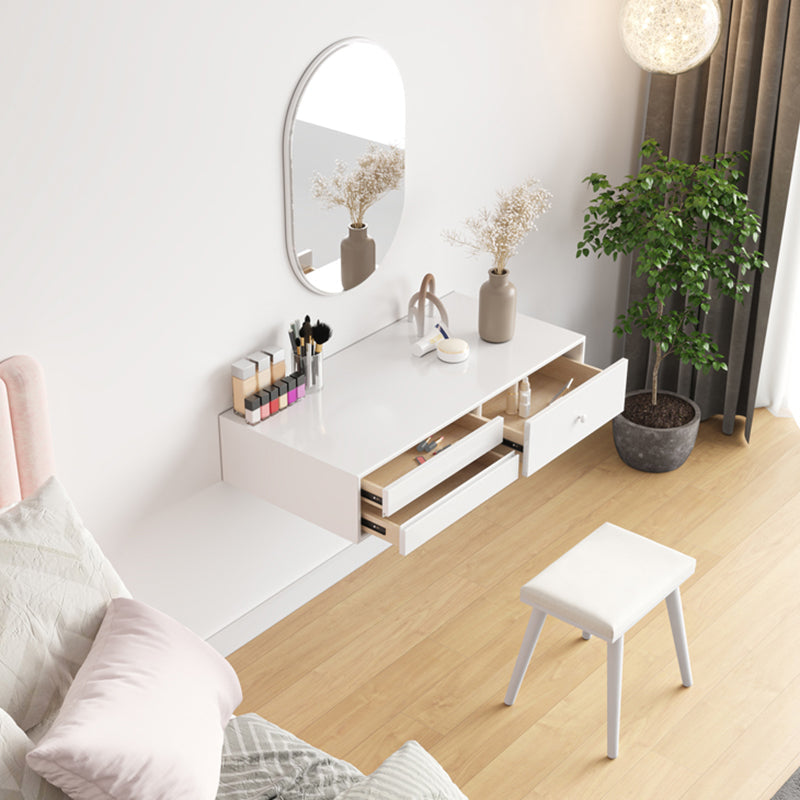 Contemporary Vanity 3 Storage Drawers Dresser with Mirror Stool in White