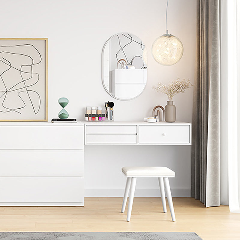 Contemporary Vanity 3 Storage Drawers Dresser with Mirror Stool in White
