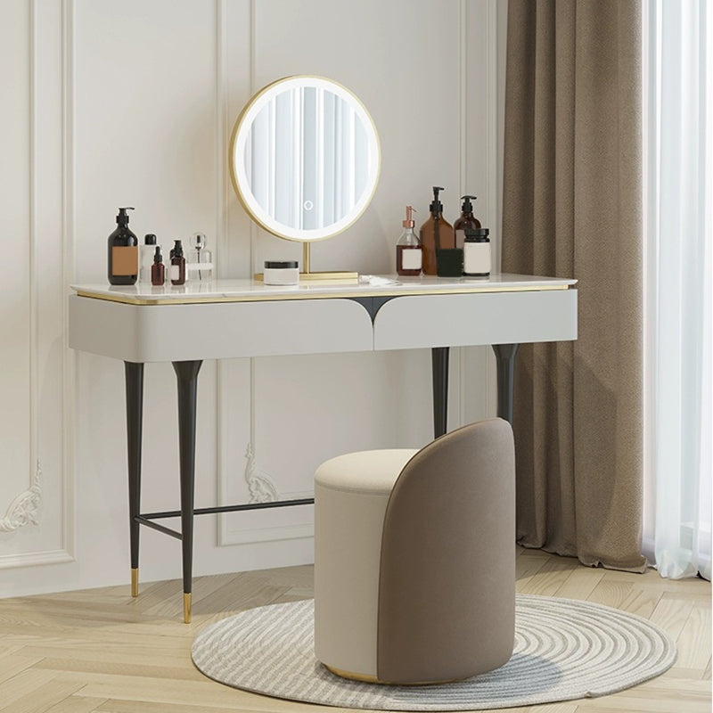 Weißer Waschtisch-Make-up-Eitelkeit Stone Top Spintenstühle Set