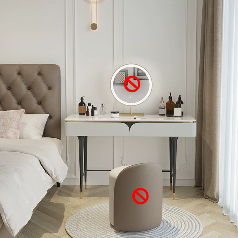 Weißer Waschtisch-Make-up-Eitelkeit Stone Top Spintenstühle Set