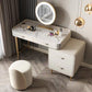Beige 3/4-Drawers Dressing Table Faux Leather Make-up Vanity Desk Clearhalo 'Bedroom Furniture' 'furn' 'furn_makeup_vanities' 'Furniture' 'Makeup Vanities' 'makeup_vanities' 5844362