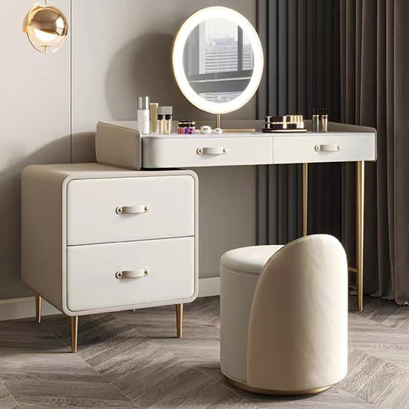 Beige 3/4-Drawers Dressing Table Faux Leather Make-up Vanity Desk - Clearhalo Beige 3/4-Drawers Dressing Table Faux Leather Make-up Vanity Desk - Clearhalo