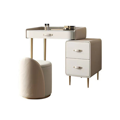 Beige 3/4-Drawers Dressing Table Faux Leather Make-up Vanity Desk Makeup Vanity & Stools 24"L x 18"W x 31"H Clearhalo 'Bedroom Furniture' 'furn' 'furn_makeup_vanities' 'Furniture' 'Makeup Vanities' 'makeup_vanities' 5844365
