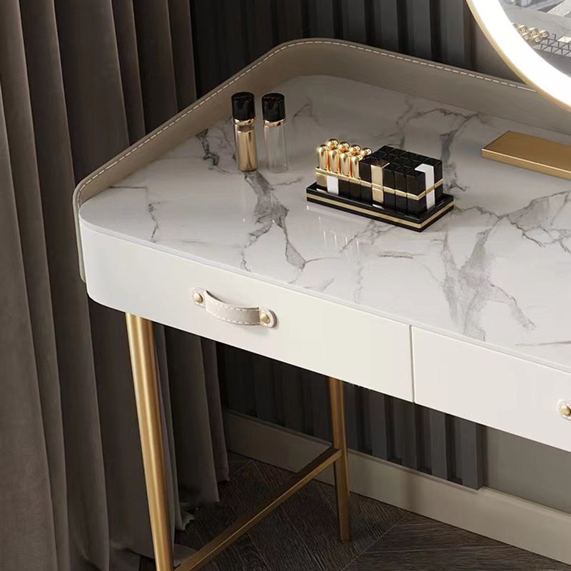 Beige 3/4-Drawers Dressing Table Faux Leather Make-up Vanity Desk Clearhalo 'Bedroom Furniture' 'furn' 'furn_makeup_vanities' 'Furniture' 'Makeup Vanities' 'makeup_vanities' 5844367