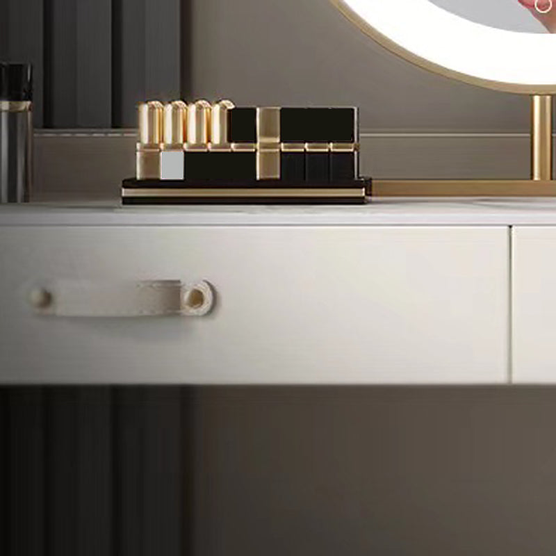 Beige 3/4-Drawers Dressing Table Faux Leather Make-up Vanity Desk Clearhalo 'Bedroom Furniture' 'furn' 'furn_makeup_vanities' 'Furniture' 'Makeup Vanities' 'makeup_vanities' 5844368