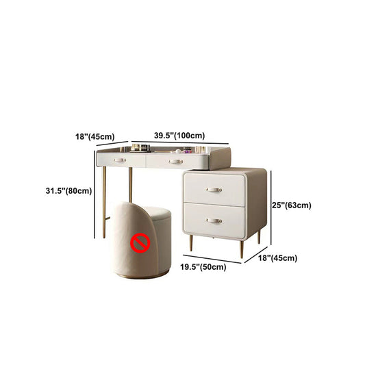 Beige 3/4-Drawers Dressing Table Faux Leather Make-up Vanity Desk Clearhalo 'Bedroom Furniture' 'furn' 'furn_makeup_vanities' 'Furniture' 'Makeup Vanities' 'makeup_vanities' 5844376