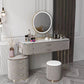 Gray Faux Leather Vanity 5 Drawers Vanity Set with Padded Stool