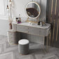 Gray Faux Leather Vanity 5 Drawers Vanity Set with Padded Stool