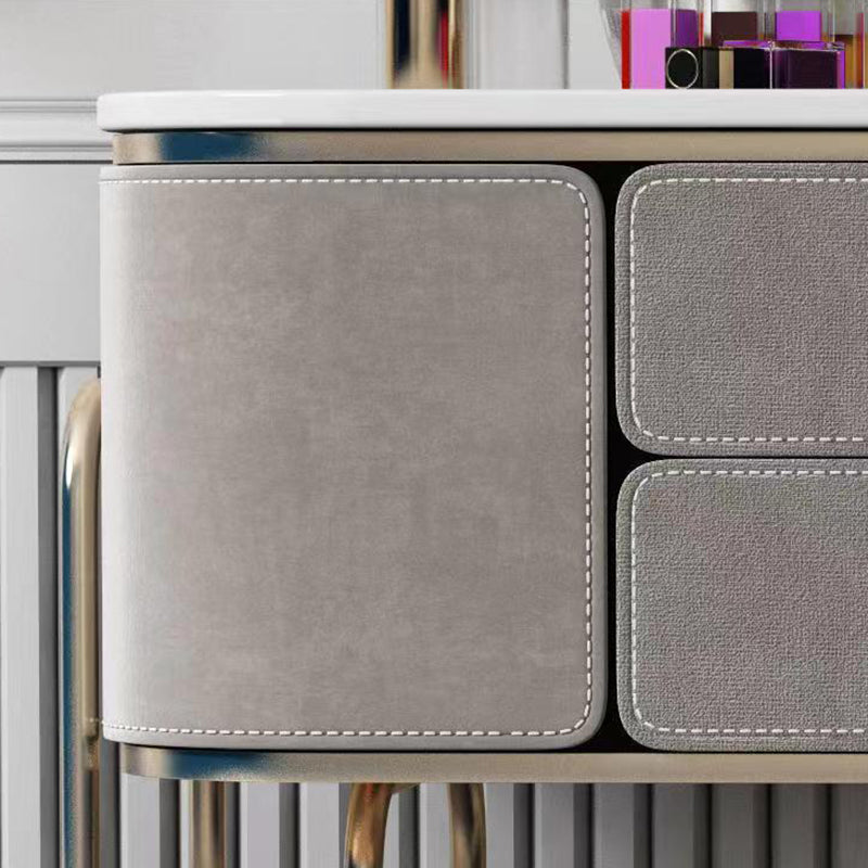 Gray Faux Leather Vanity 5 Drawers Vanity Set with Padded Stool