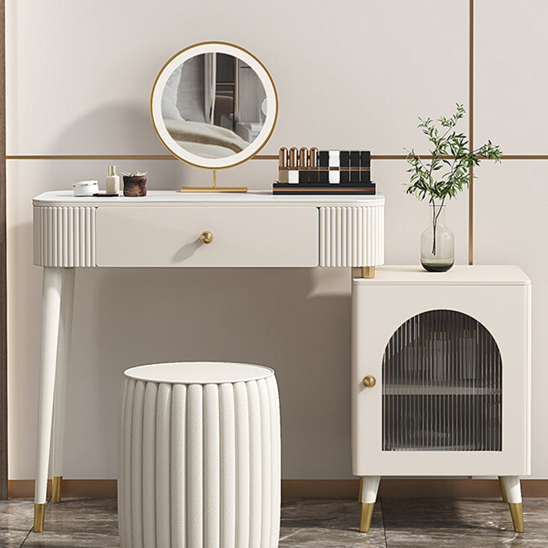 Contemporary Metal Vanity with Glass Accent Vanity Set with Stool Clearhalo 'Bedroom Furniture' 'furn' 'furn_makeup_vanities' 'Furniture' 'Makeup Vanities' 'makeup_vanities' 5844412