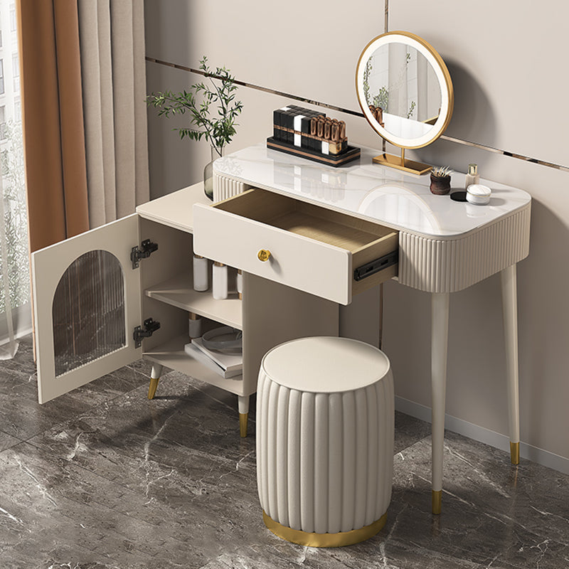 Contemporary Metal Vanity with Glass Accent Vanity Set with Stool Clearhalo 'Bedroom Furniture' 'furn' 'furn_makeup_vanities' 'Furniture' 'Makeup Vanities' 'makeup_vanities' 5844414