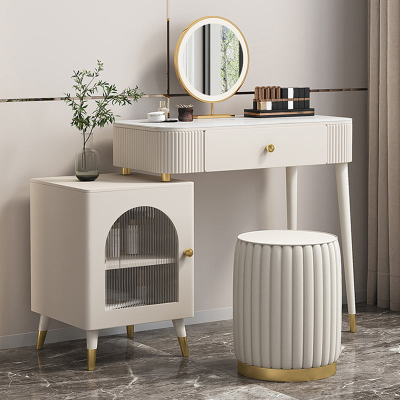 Contemporary Metal Vanity with Glass Accent Vanity Set with Stool Clearhalo 'Bedroom Furniture' 'furn' 'furn_makeup_vanities' 'Furniture' 'Makeup Vanities' 'makeup_vanities' 5844415