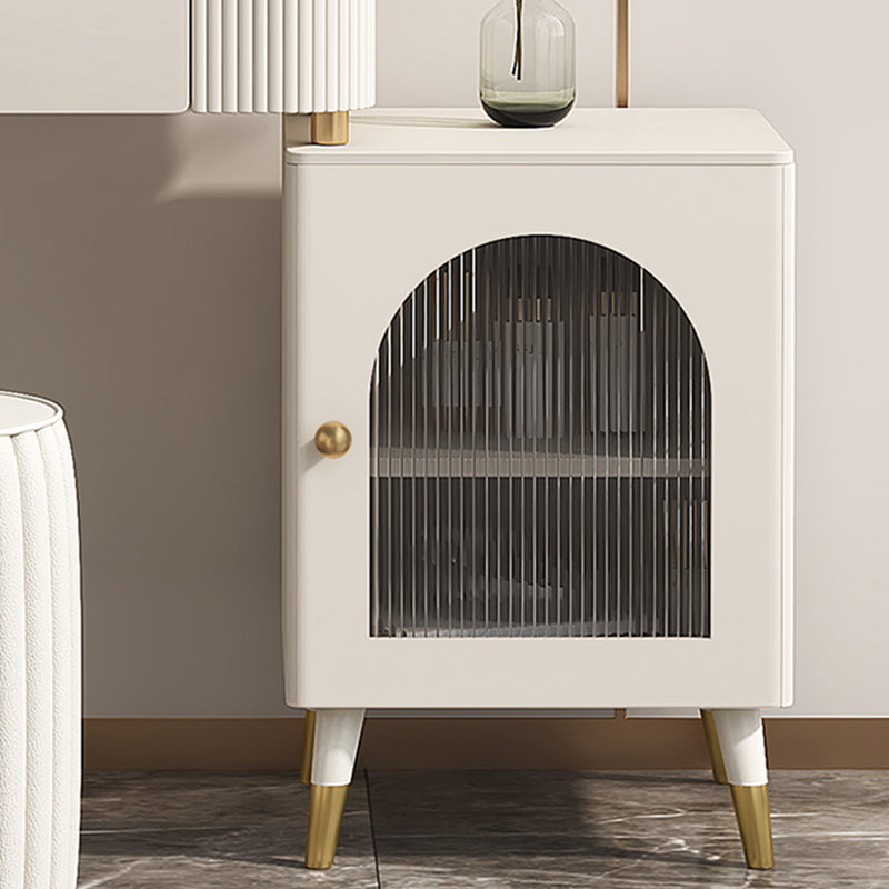 Contemporary Metal Vanity with Glass Accent Vanity Set with Stool Clearhalo 'Bedroom Furniture' 'furn' 'furn_makeup_vanities' 'Furniture' 'Makeup Vanities' 'makeup_vanities' 5844418