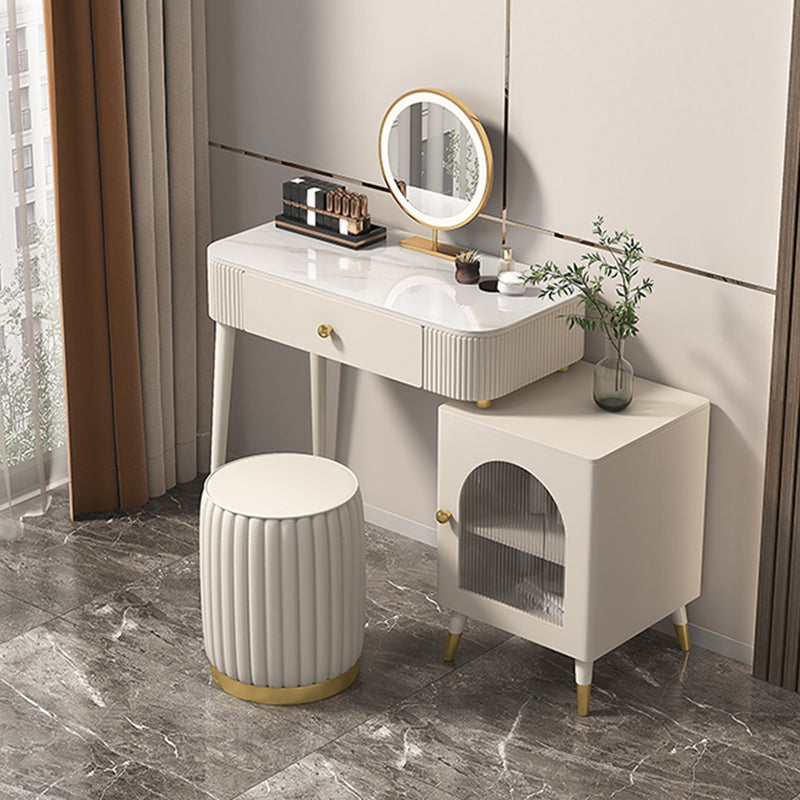 Contemporary Metal Vanity with Glass Accent Vanity Set with Stool Clearhalo 'Bedroom Furniture' 'furn' 'furn_makeup_vanities' 'Furniture' 'Makeup Vanities' 'makeup_vanities' 5844423