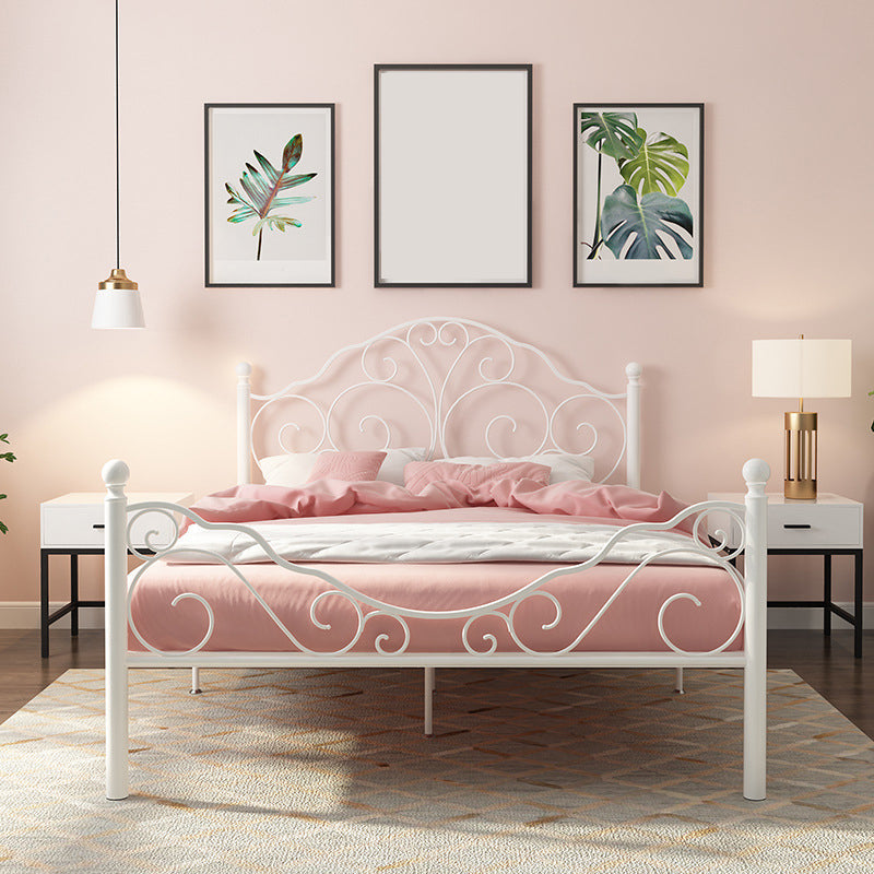 Glam Open-Frame Bed with Iron Headboard and Footboard 49.21" High White Clearhalo 'Bedroom Furniture' 'Beds' 'furn' 'furn_beds' 'Furniture' 5844931