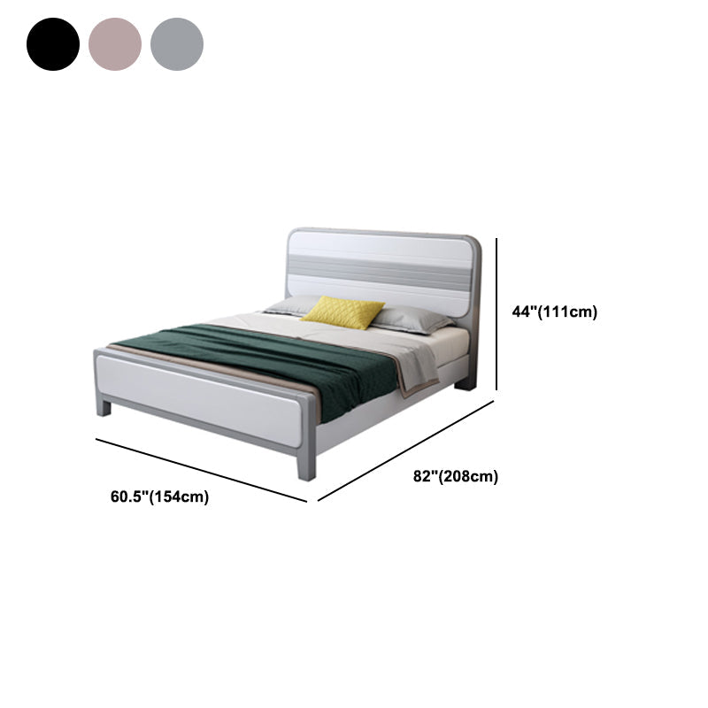 Modern Rubberwood Standard Bed with Rectangle Headboard and Wooden Legs
