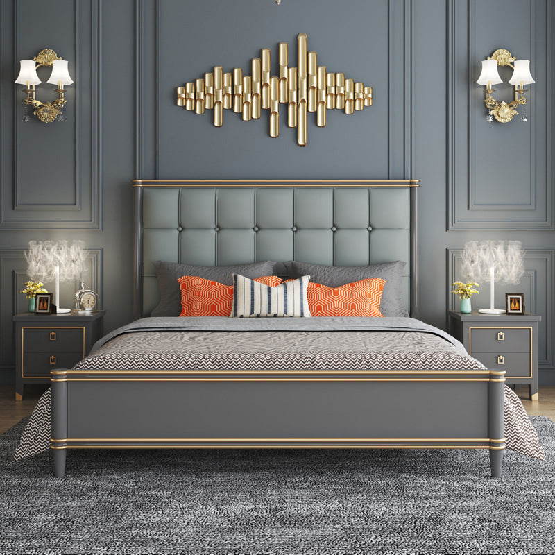 Modern Standard Bed with Tufted Upholstered Headboard and Soild Wood Legs California King Grey Clearhalo 'Bedroom Furniture' 'Beds' 'furn' 'furn_beds' 'Furniture' 5845049
