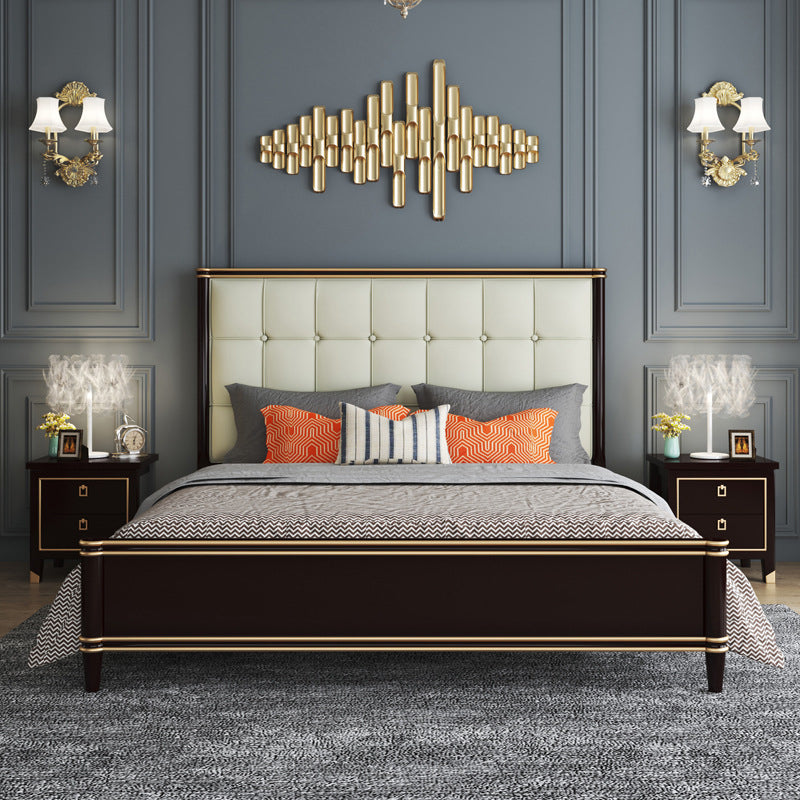 Modern Standard Bed with Tufted Upholstered Headboard and Soild Wood Legs Black White Clearhalo 'Bedroom Furniture' 'Beds' 'furn' 'furn_beds' 'Furniture' 5845050