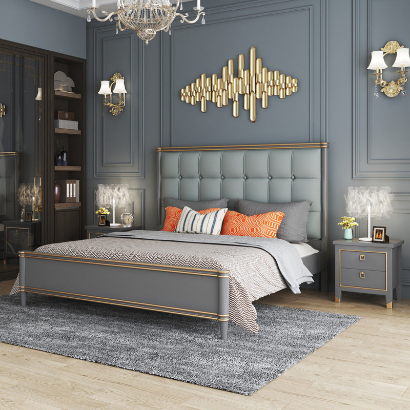 Modern Standard Bed with Tufted Upholstered Headboard and Soild Wood Legs Queen Grey Clearhalo 'Bedroom Furniture' 'Beds' 'furn' 'furn_beds' 'Furniture' 5845051