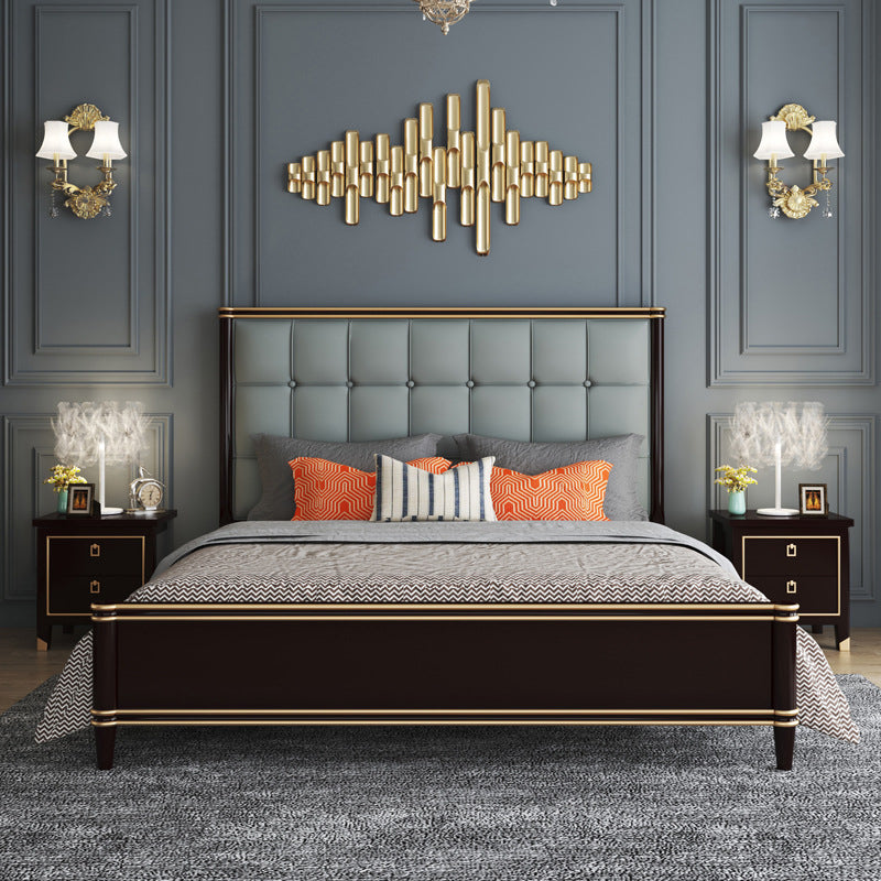 Modern Standard Bed with Tufted Upholstered Headboard and Soild Wood Legs Black-Gray Clearhalo 'Bedroom Furniture' 'Beds' 'furn' 'furn_beds' 'Furniture' 5845052