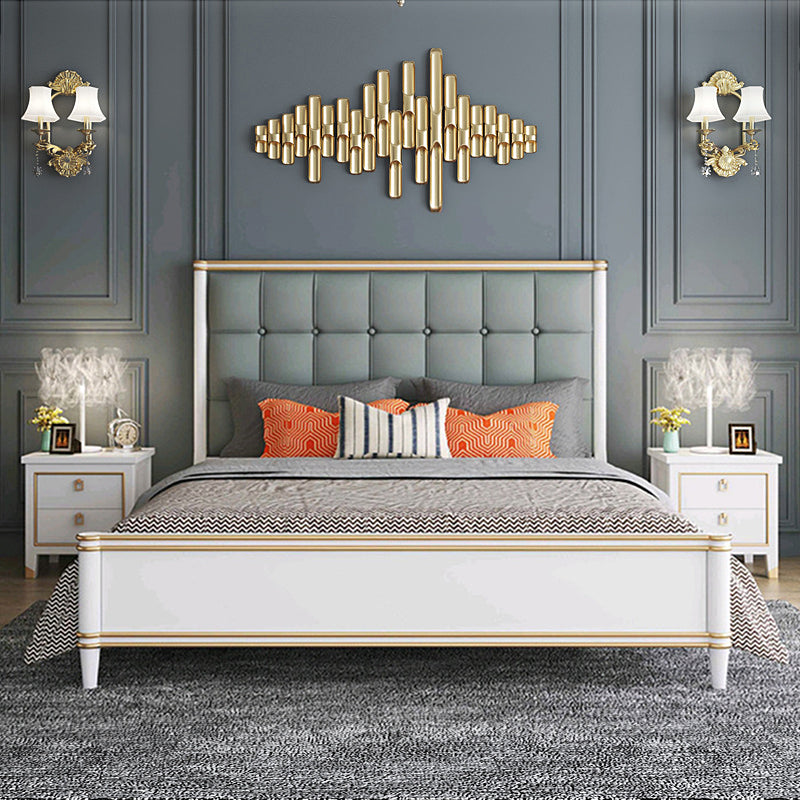 Modern Standard Bed with Tufted Upholstered Headboard and Soild Wood Legs Gray-White Clearhalo 'Bedroom Furniture' 'Beds' 'furn' 'furn_beds' 'Furniture' 5845054