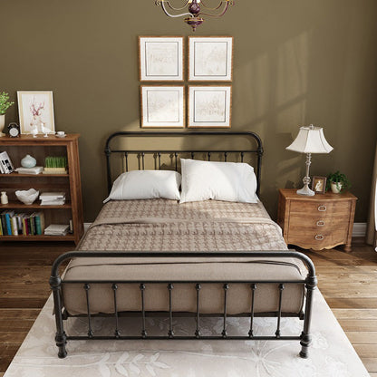 Modern Black Iron Bed with Rectangle Headboard and Metal Legs