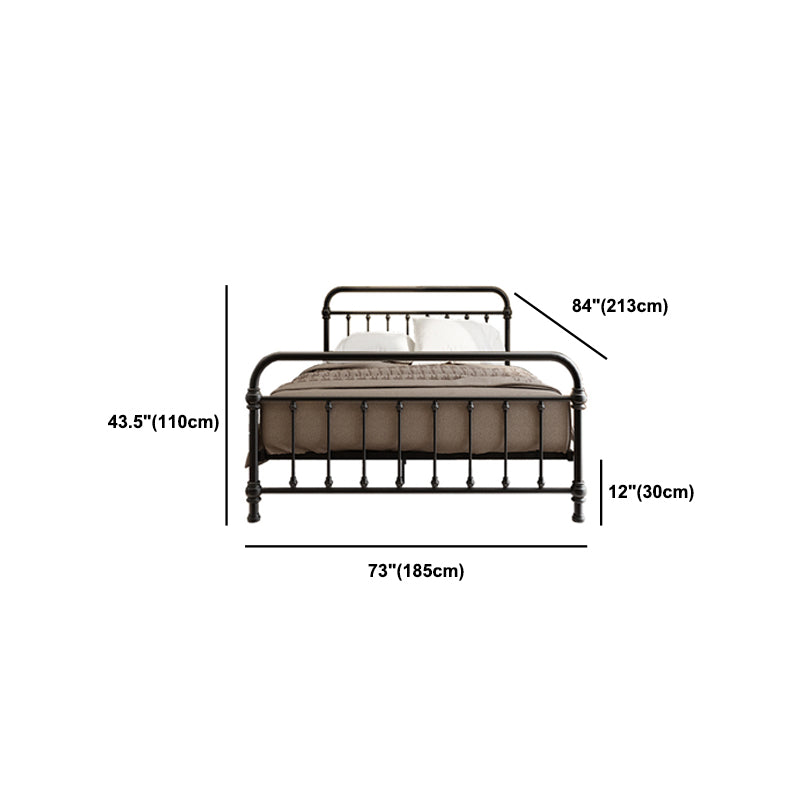 Modern Black Iron Bed with Rectangle Headboard and Metal Legs
