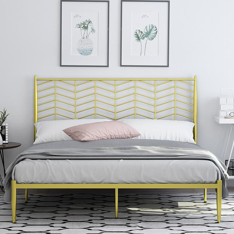 Glam Style Bed with Open-Frame Headboard and Iron Legs 47.24" High