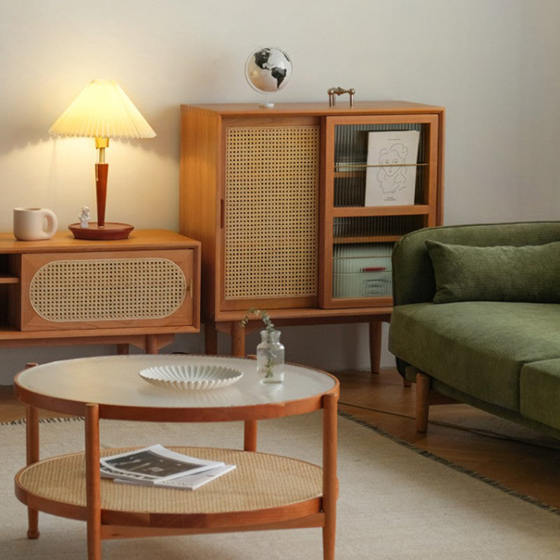 Glijdende glazen deur houten biefbord moderne serverkast met opslag voor eetkamer