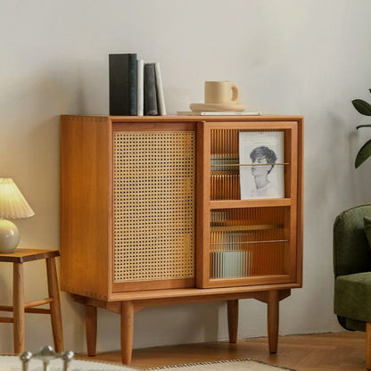 Glijdende glazen deur houten biefbord moderne serverkast met opslag voor eetkamer