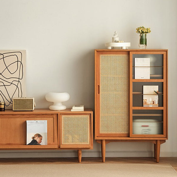 Glijdende glazen deur houten biefbord moderne serverkast met opslag voor eetkamer