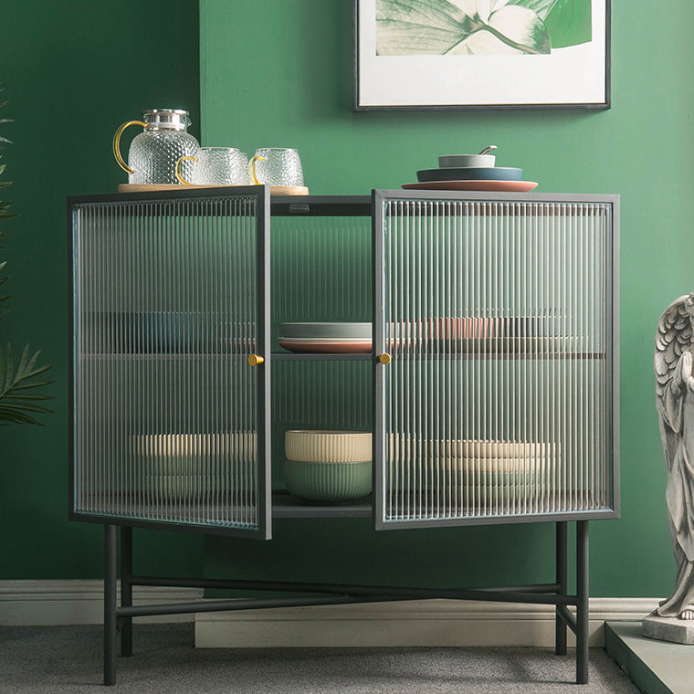 Sala de estar Minimalismo Servidor de buffet Glass 2 puertas Servidor de comedor de marco de metal